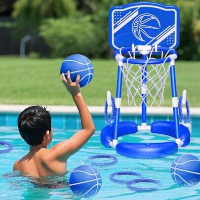 SpringFlower - Aro de baloncesto para piscina con tablero juego de piscina flotante para niños y adultos juguete flotante para piscina de baloncesto con anillo Toss 2 bolas y bomba color azul