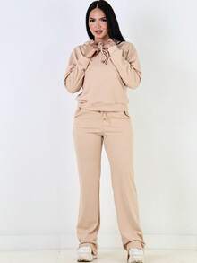 Ana Ribbed Wide-Leg Pants + Hoodie Set - Pasir - View 3