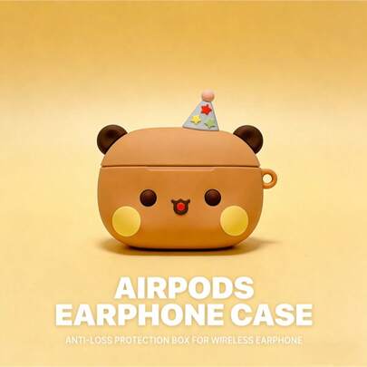 3D可爱派对熊硅胶苹果Air保护套，带皮质挂绳，全面保护Apple Air 1/2/3/4和Pro/Pro 2/Pro 3。