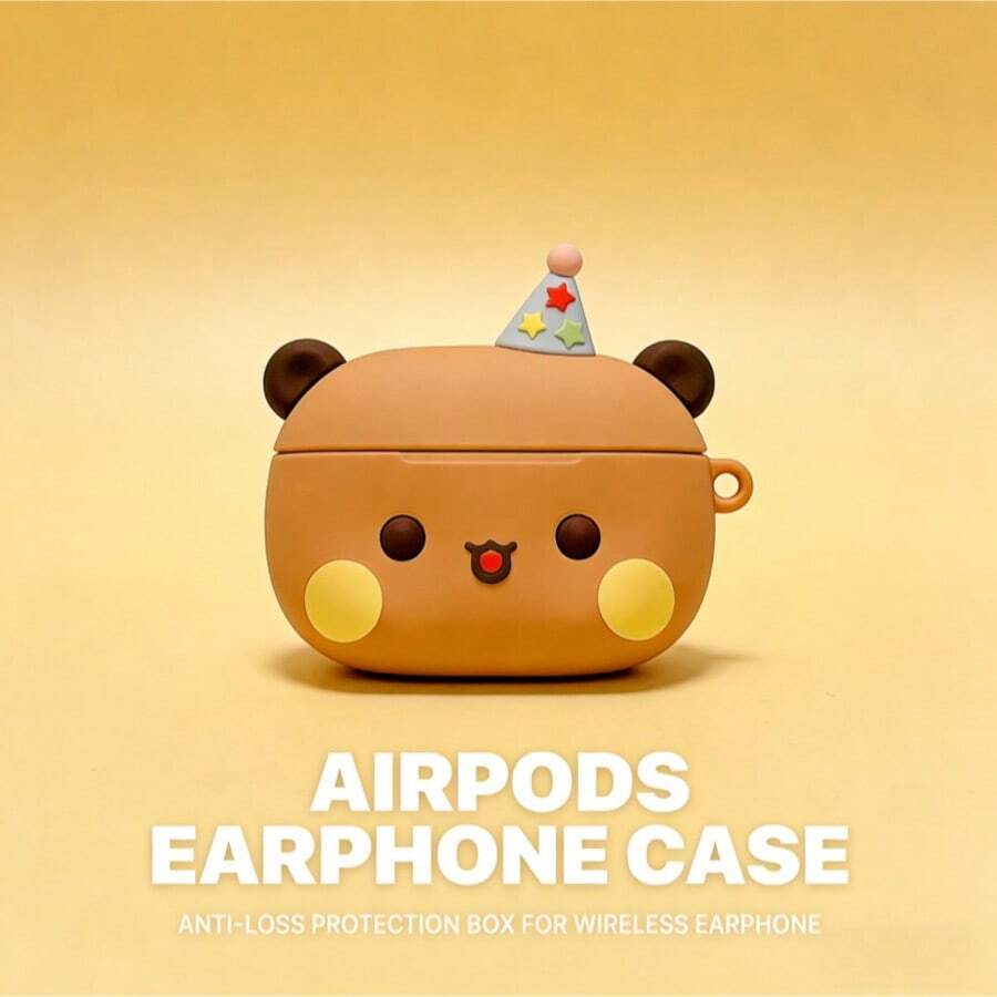 3D可爱派对熊硅胶苹果Air保护套，带皮质挂绳，全面保护Apple Air 1/2/3/4和Pro/Pro 2/Pro 3。 - 彩色 - 查看 1