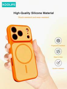 Magnetic Koolife 1pc Color Block Magnetic Case, PC+TPU, Precise Cutout, Slim Ring Magnet, Two-Tone Design, Full Body Shockproof Cover, Compatible With Apple 17/17Pro/17ProMax - Orange - View 2