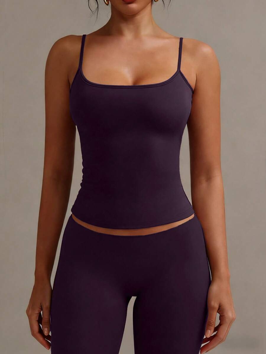 XLLAIS Women's Elastic Casual Versatile Solid Color Camisole Summer - Plum Color - View 1