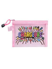 Mesh Zipper Storage Bag, With "Chargeurs" Letter Pattern, Multi-Function Storage Portable Storage Bag, Digital Bag, Makeup Bag, Skin Care Bag, Travel Toiletries Bag Necessities, Dormitory Supplies, Wedding Bride Gifts, Mother Gifts, Birthday Gifts, Friends And Teachers Gifts, Bathroom Storage, Jewelry Storage, Lipstick And Cosmetics Storage Bags, Vacation Travel Necessities, Teachers' Day Gifts, Outdoor Camping Necessities - Multicolor - View 13