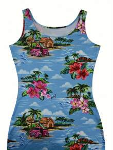 Random Print Sleeveless Round Neck Bodycon Dress - Nhiều màu - Xem 4