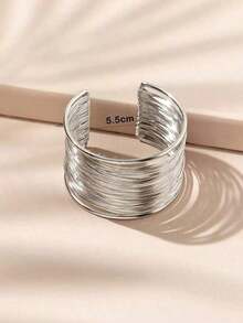 Hollow Out Cuff Bangle - 銀 - 查看 2