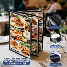 Sổ đựng thực đơn bìa rời trong suốt bằng da đen khâu đôi, sổ công thức nấu ăn bìa rời bằng PVC trong suốt, thực đơn nhà hàng, bìa đựng tài liệu thu ngân, nhựa trong suốt màu đen, ứng dụng rộng rãi trong chiến lược quân sự, các cuộc họp văn phòng, bìa đựng thực đơn, bìa hồ sơ, thích hợp cho nhà hàng, khách sạn, quán cà phê, chống thấm nước, bìa đựng thực đơn trong suốt có thể đựng vừa giấy A4. - Nhiều màu - Xem 10