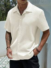 camisas para hombre Camisa casual de manga corta con botones de unicolor y corte holgado para hombre Ideal para salidas informales y vacaciones, con ropa ligera y fresca. - Blanco - Ver 4