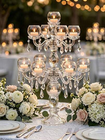 Bộ chân nến nổi cho đám cưới, bộ nến nổi bằng thủy tinh trong suốt dùng làm vật trang trí trung tâm bàn tiệc cưới, trang trí bàn tiệc, trang trí bàn tiệc đính hôn, tiệc cô dâu và bữa tối lãng mạn.