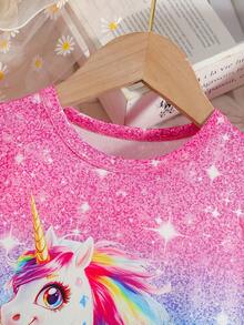 XUMPLO Young Girl' Casual Cute Rainbow Unicorn 3D Print Cap Sleeve Dress, Suitable For Daily Wear, Photo Shoot, Vacation, Party, Summer - Multicolor - View 7