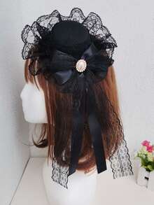 topshiny 1 chiếc mũ nhỏ kiểu dáng ngọt ngào và gothic, băng đô cài tóc nơ ren, phụ kiện tóc chụp ảnh cưới. - Nhiều màu - Xem 3