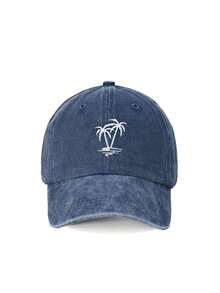 1pc "Coconut Tree" Printed Distressed Vintage Washed Baseball Cap, Polyester, Unisex Outdoor Fashion Accessory, Durable Headwear,Summer,Beach,Holiday,Festival,Travel - Coconut Trees - View 3