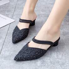Zapatos de tacón para mujer Sandalias de tacón bajo con punta de rosa para mujer, sandalias de punta para chicas, sandalias de exterior, sandalias todoterreno antideslizantes para estudiantes, sandalias de media puntera, sandalias de punta para primavera-otoño, sandalias de tacón grueso de moda, sandalias de doble uso impermeables de verano, sandalias de punta abierta de plástico, sandalias de tacón medio antideslizantes de moda para mujer - Negro - Ver 3