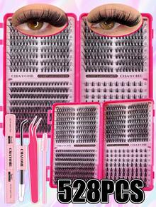608/544/528pcs DIY Individual Lashes, Multi-Style False Eyelashes In 1 Box, 8-16mm Mixed Length Strip Lashes, Soft & Long-Lasting Lash Set Includes Lash Glue, Sealant, Brush & Tweezers, Suitable For Daily, Date, Party & Holiday, Easy To Apply Lash Clusters - Pink - View 13