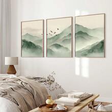 1/3件套 带框/不带框 绿山飞鹤 帆布海报 日本抽象风景墙画 侘寂装饰 复古画 适用于客厅、卧室、现代家居装饰 - Poster - 查看 2