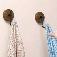 2/3pcs Walnut Wood Wall Hooks, Self-Adhesive, No Drilling Required, Fashionable Style, Easy Installation, Suitable For Clothes, Keys, Towels, Ideal For Kitchen, Bathroom, Door Decor, Wall Decor, Rustic Style Decoration And Home Decor - Multicolor - View 6