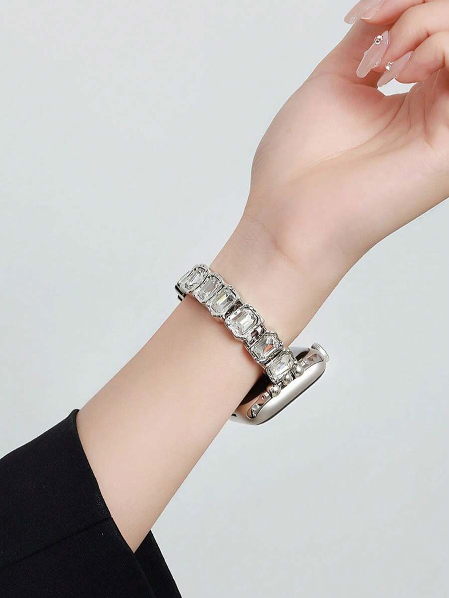 1条时尚水钻银色表带，兼容 38mm 40mm 41mm 42mm 44mm 45mm 46mm 49mm，奢华闪亮珠宝表带，不锈钢表带，兼容 Series Ultra 3/2/1 11 10 9 8 7 SE3 6 5 4 3 2 1，时尚智能表带，优雅腕带表带配件