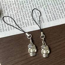 12 pièces Fleur Crâne Charms de Téléphone, Pendentif Polyvalent Doux et Cool, Décoration de Suspension de Téléphone de Haute Qualité, Cordon de Téléphone Anti-Perdu - argent - Voir 5