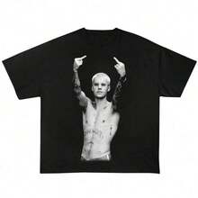 Vintage Justins BiebesrS T-Shirt SWAG Tee Gift For Woman And Man Tee Men Clothes Unisex Retro Streetwear Style, Slim Fit, Suitable For All Body Types. Classic Crew Neck Design, No Friction At The Neckline, Soft Cotton Fabric Suitable For All Seasons, Breathable And Comfortable, Comfortable To Wear In Summer, And Can Be Layered In Winter. Machine Washable, Easy To Wear, And Does Not Shrink. - 黑色 - 查看 1