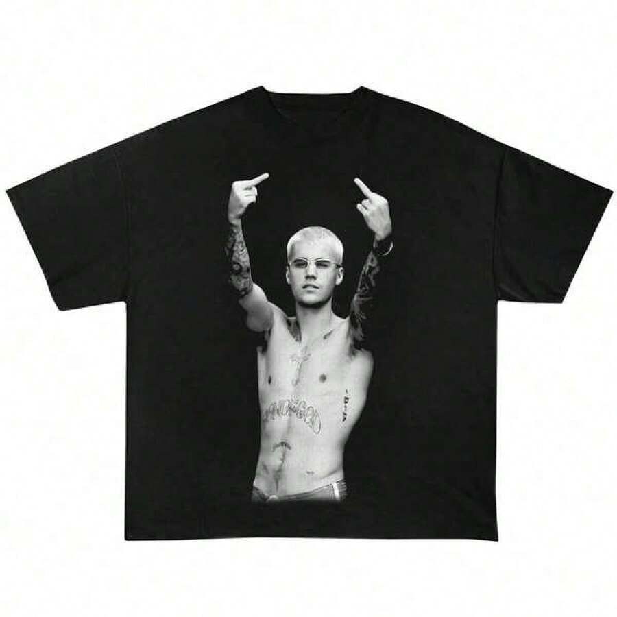 Vintage Justins BiebesrS T-Shirt SWAG Tee Gift For Woman And Man Tee Men Clothes Unisex Retro Streetwear Style, Slim Fit, Suitable For All Body Types. Classic Crew Neck Design, No Friction At The Neckline, Soft Cotton Fabric Suitable For All Seasons, Breathable And Comfortable, Comfortable To Wear In Summer, And Can Be Layered In Winter. Machine Washable, Easy To Wear, And Does Not Shrink. - 黑色 - 查看 1