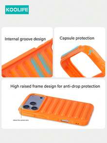 Koolife 1pc Solid Color 3D Capsule Phone Case, TPU Soft, Creative Design, Airbag Shockproof Cover, Compatible With Apple 17/17Pro/17ProMax - Orange - View 4