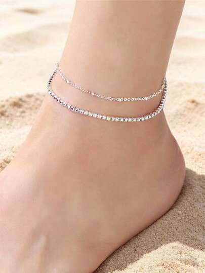 1件简约金属链脚链，几何圆环设计，优雅女士珠宝礼物