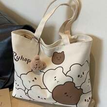 1pc Fashionable Cartoon Bear Head Print Cute Shoulder Bag, Large Capacity Student Bag, Multipurpose Shoulder/Handbag School Supplies - Multicolor - View 6
