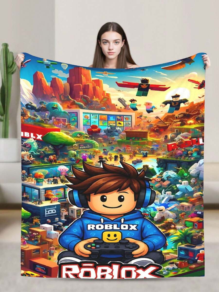 R Robloxs Game Throw Blanket Warm Blankets Breathable Air Conditioner Blanket For Car Classic Outdoor Blankets For Picnic For All Season - Black - View 1