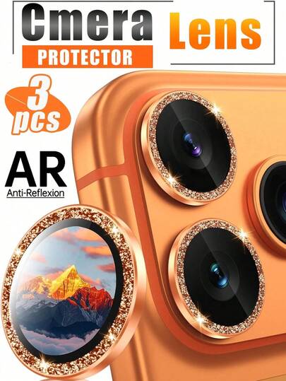 3 piezas de película protectora de lente de cámara para iPhone 17/16/15/14 Pro y Pro Max, fácil instalación, dureza 9H, 98% ultra claro, mantiene el diseño original de la lente - Naranja brillante