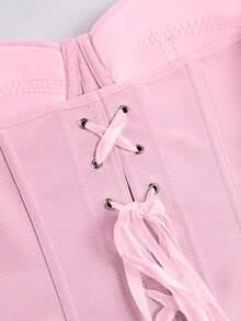 Yueweinini 性感优雅纯色束身胸衣，带钢圈和系带后背，修身抹胸上衣，适合情人节、约会、生日、派对、郊游、度假、音乐节、婚礼等场合。 - 粉色 - 查看 4