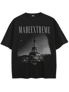 Tiny Spark Men's Black Retro Aesthetic Paris Eiffel Tower Print T-Shirt - Grey - View 2