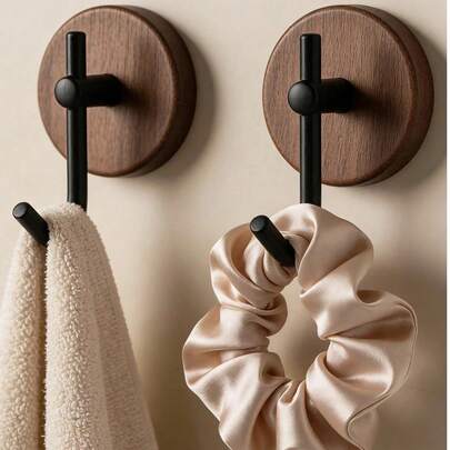 2/3個 ウォールナット材 壁掛けフック、粘着テープ式、ドリルは不要、ファッショナブルなスタイル、簡単取り付け、洋服、鍵、タオルなどに適用、キッチン、バスルーム、ドア、壁の装飾に最適、ラスティックスタイルのインテリアにも