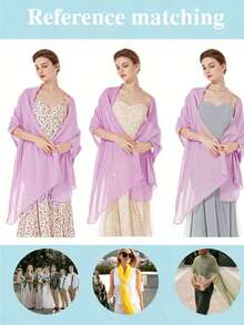 Lavender Chiffon Women's Shawl, Elegant Transparent Sunscreen Shawl, Lightweight Summer Evening Dress/Wedding Jacket,Beach,Holiday - Purple - View 3