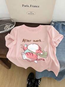 1 chiếc áo thun nữ tay ngắn cổ tròn dáng rộng, in hình mèo ngộ nghĩnh "Sau giờ làm...", thích hợp cho kỳ nghỉ, công sở, đi chơi, hàng ngày, hẹn hò, tiệc tùng, tụ họp, dạo phố, lễ hội, lễ hội âm nhạc, ngày Valentine, các dịp tiệc tùng. Màu hồng. - Hồng - Xem 5