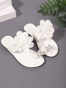 Sandal Jepit Wanita Motif Kupu-kupu dan Bunga Berlian Imitasi, Sandal Jepit Kasual Pantai Bohemian Elegan Nyaman dari Kulit PU dengan Hiasan Berlian Imitasi untuk Musim Panas, Sandal Jepit - Putih - View 6