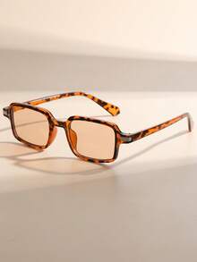 1 Pair Women's Retro Rectangular Fashion Glasses, Fashionable Style Suitable For Parties, Gatherings, Business Casual, Outdoor Travel, Beach Accessories, Back To School, College Style, Campus Style And Other Occasions, Also Suitable For Seasonal Outfit Accessories - Leopard - View 6