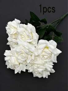 9 pièces Bouquet de roses en soie artificielle, convient pour la maison, le bureau, les fêtes, la décoration de mariage, le jardin, centre de table de mariage, décoration de mariage, fleur artificielle, glace claire de jardin, plante décorative artificielle, décoration - Beige - Voir 9
