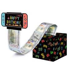 Salvadanaio a tema console da gioco, biglietto di auguri per compleanno con 50 buste trasparenti, scatola delle sorprese per celebrare il compleanno - nero - Visualizzare 7