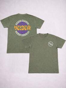 Stonewashed Basic Comfortable T-Shirt For Everyday Wear, Sizes PP To GG, Volcom Art Streetwear Urban Culture Street Fashion Street Graffiti Skater Skateboard Shirt Blouse Unisex Men's Women's 100% Cotton Top Premium Streetwear New Release Immediate Shipping Various Colors!! Plus Size - 軍綠色 - 查看 3