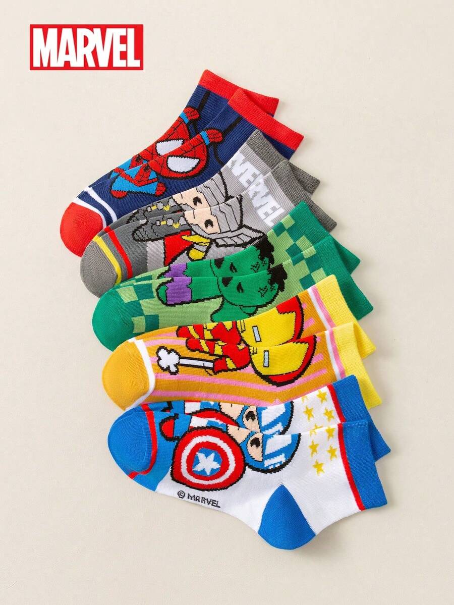 Marvel 1/5/10雙蜘蛛人、鋼鐵人、雷神圖案兒童襪,荷葉邊襪、黑色條紋白色中筒襪,女童/男童短襪,柔軟透氣踝襪,防滑船襪,可愛卡通踝襪,適合嘉年華、情人節、日常/派對、禮物/夏季/萬聖節/聖誕前夕等 - 白色 - 查看 1