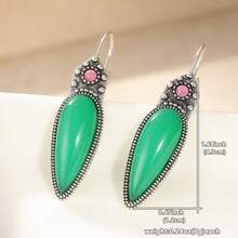 Pendientes bohemios de vidrio verde cobre vintage, regalo de vacaciones para mujeres - Plateado - View 2