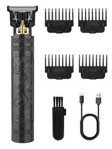 HIENA 两件套专业理发器套装，男士无线理发器，5 种型号和款式，T9 刀头带来顺滑剃须体验，USB 充电接口带 LED 指示灯，1500mAh 锂电池，居家理发的最佳伴侣 - 黑色 - 查看 4