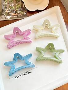 3pcs Colorful Glitter Hollow Star Hair Clips, Minimalist Fresh Style, Suitable For Daily And Beach Vacation Use, Spring/Summer Summer Hair Accessories Beach Claw Clips Vacay Hair Claws - Multicolor - View 3
