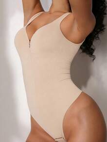 Women's Black Sleeveless Front-Zip Bodysuit - Seamless Slim-Fit Design - Apricot - View 4