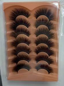 Mink Lashes False Eyelashes 18mm 3D Volume Cat Eye Lashes Faux Mink Eyelash Wispy Fake Eyelashes Thick Strips Lash Pack, 7 Pairs - D - Xem 4