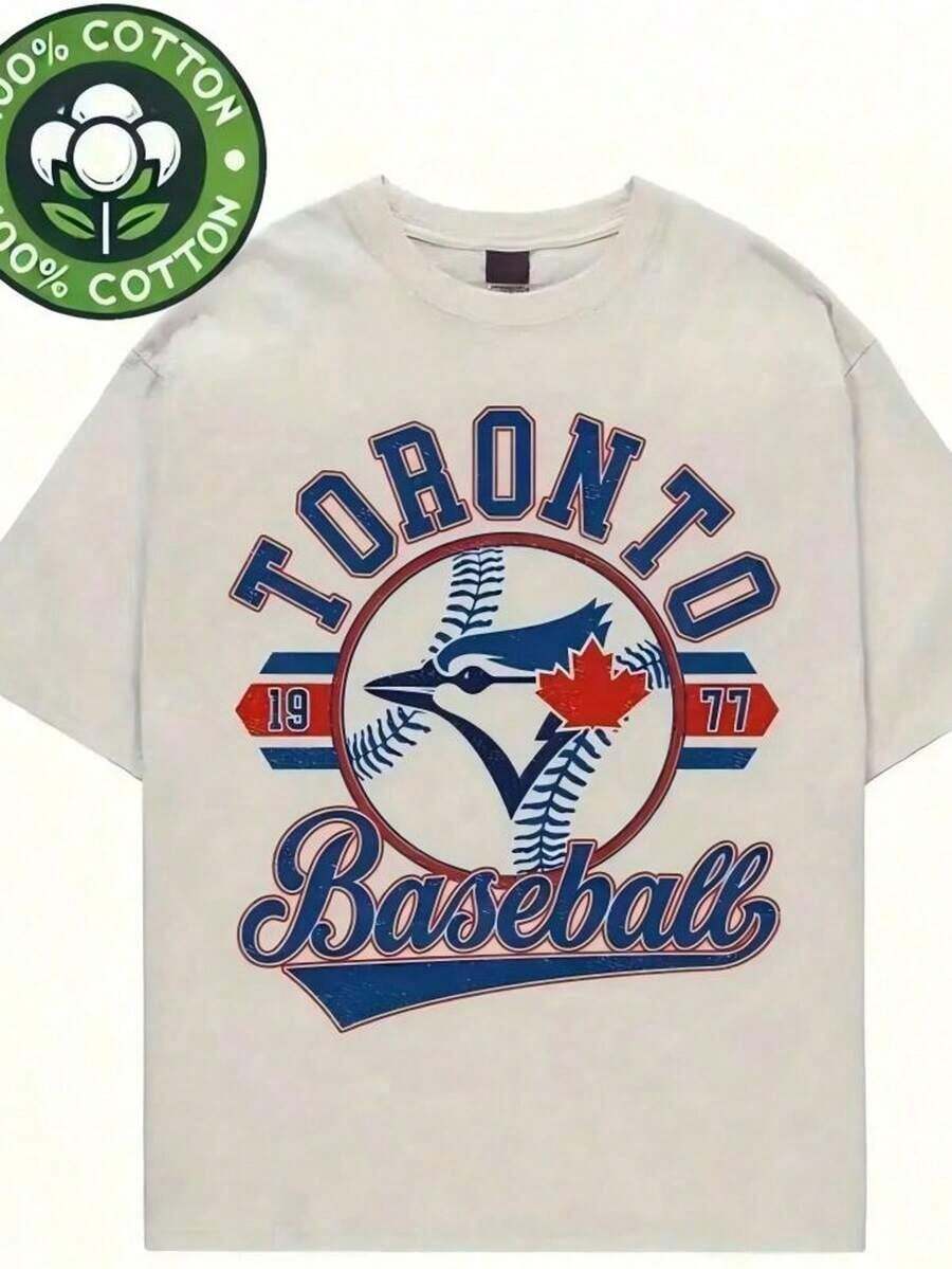 Men's EST 1977 Toronto Baseball T-Shirt-Heavy Cotton Retro Logo And Maple Leaf Design, Regular Short-Sleeved Casual Sports Style Clothing. - 白色 - 查看 1