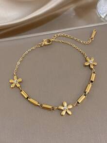 1 chiếc vòng tay dây xích đính đá Zirconia hình hoa thanh lịch, mạ vàng 18K, dạng ống tròn, bằng thép không gỉ, dành cho nữ, phong cách mùa hè, bohemian, trang sức thép không gỉ đi biển, mùa nghỉ mát, quà tặng cho mẹ, thích hợp cho các buổi tiệc tùng, hẹn hò, đám cưới, lễ tình nhân, kỷ niệm, lễ hội âm nhạc, Giáng sinh, lễ Phục sinh. - Nhiều màu - Xem 3