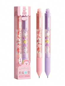 2pcs/Box Minimalist Cute Cartoon Erasable Gel Pens, Convenient Stress Relief Snack Themed Ballpoint Pens, 0.5mm Blue Ink, Creative DIY Beading Pens - Multicolor - View 14