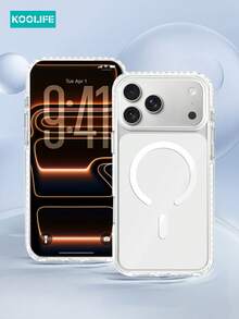 Koolife 1pc Solid Color Magnetic Back Phone Case, PC+TPU Material, Transparent Lens Frame And Buttons, Side Colorful Stripes, Anti-Drop Protective Shell, For IPhone 18 Pro/18 Pro Max/17/17 Pro/17 Pro Max - White - View 2