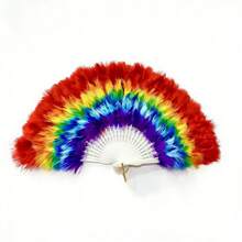 1件 2026 LGBTQ 驕傲派對彩虹天鵝絨羽毛扇，適用於舞台伸展台表演、音樂節、嘉年華慶典，時尚手持冷卻配件，Love Is Love 主題裝飾 - 彩色 - 查看 14