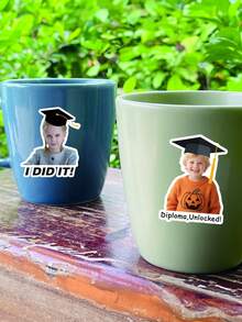 4/8/16pcs Customized Kindergarten Graduation Face Stickers - Personalized Kindergarten Graduation Face Stickers, 3 Styles Available | Cute Children's Graduation Gift | Graduation Party Decoration And Photo Album Stickers - Multicolor - View 6